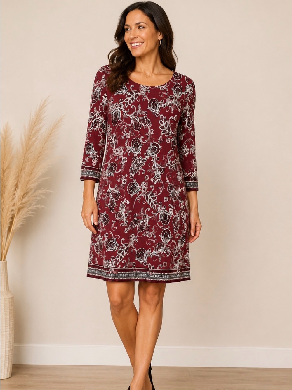 R&k Women’s Burgundy Floral Print Dress Size 14
